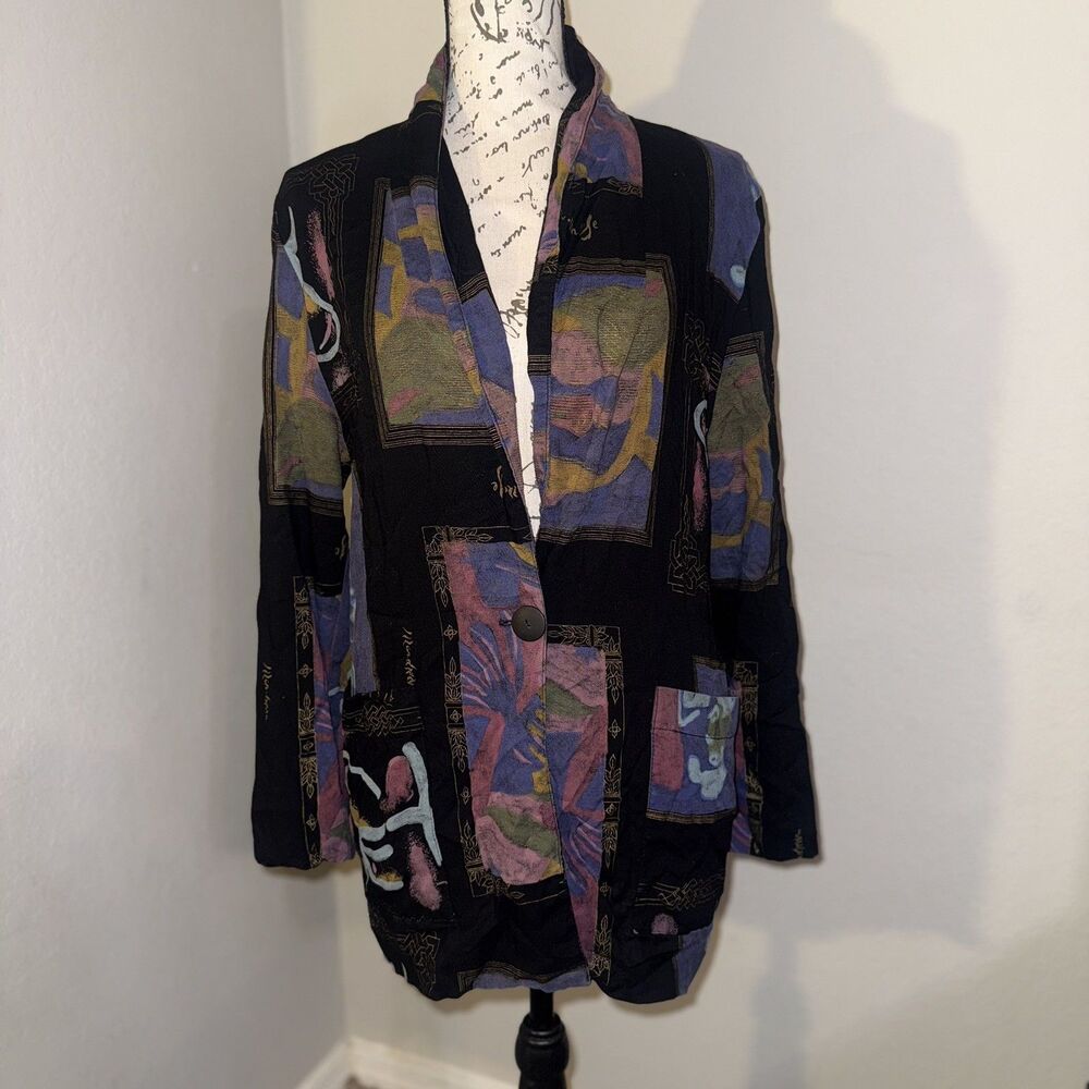 Vintage Kensington Square Jacket Womens XL Patchwork Boho Floral Made USA 90s